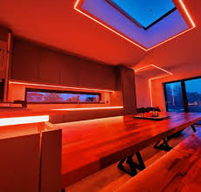 Smart LED mood lighting installed in a kitchen
